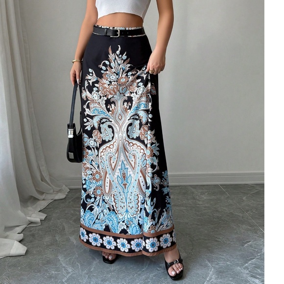 Boho Floral Print High Waisted Maxi Skirt - Picture 1 of 5